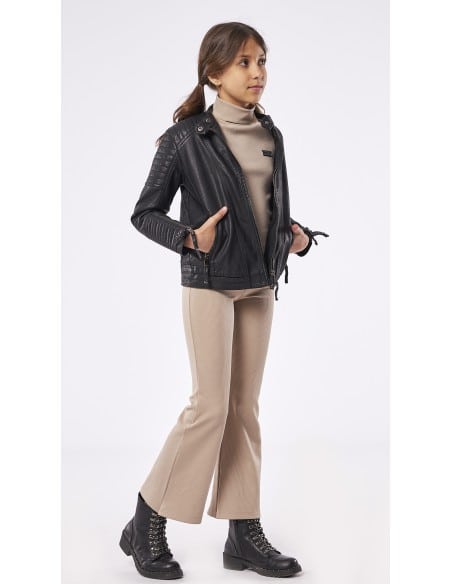 EBITA FASHION Παιδικό Δερμάτινο Μπουφάν με Επένδυση Μαύρο