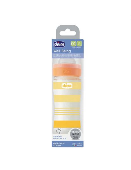 CHICCO Μπιμπερό Γυάλινο Well Being 0m+ 240ml Σιλικόνης Unisex