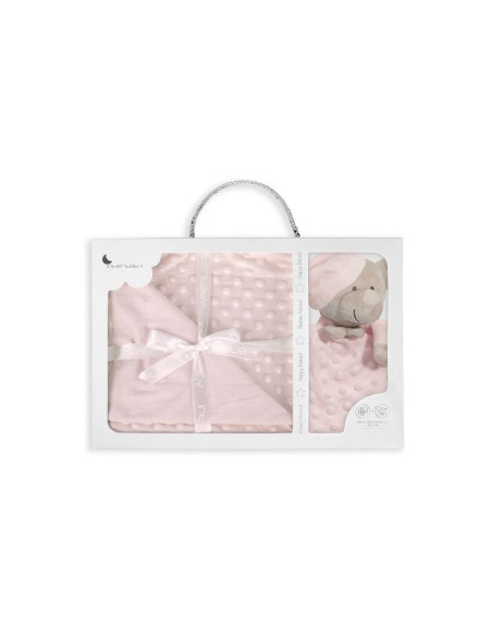 INTERBABY Set Extrafort Κουβερτάκι και Βελούδινο Πανάκι Παρηγοριάς Bear Pink