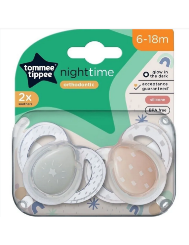 TOMMEE TIPPEE Πιπίλα Σιλικόνης Night Time Soother Star Grey White / Beige White 6-18m 2τμχ
