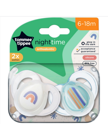 TOMMEE TIPPEE Πιπίλα Σιλικόνης Night Time Soother Rainbow White / Mint 6-18m 2τμχ