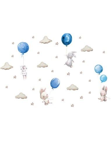 SIPO Αυτοκόλλητο Τοίχου Bunny Balloons Blue