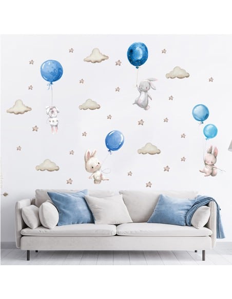 SIPO Αυτοκόλλητο Τοίχου Bunny Balloons Blue