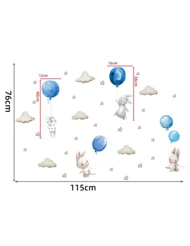 SIPO Αυτοκόλλητο Τοίχου Bunny Balloons Blue