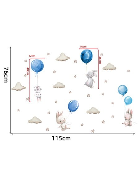 SIPO Αυτοκόλλητο Τοίχου Bunny Balloons Blue