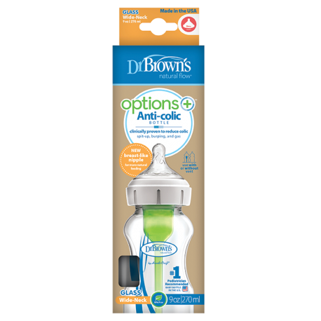 DR BROWN'S Μπιμπερό Γυάλινο με Φαρδύ Λαιμό Options (Φ.Λ.) 270ml