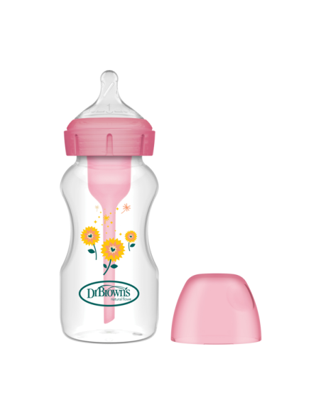 DR BROWNS Μπιμπερό Πλαστικό με Φαρδύ Λαιμό Options+ (Φ.Λ.) 270ml Pink Flowers