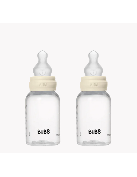 BIBS Σετ Μπιμπέρο Πλάστικο Με Θήλη Round Αργής Ροής 2τμχ Ivory 150ml