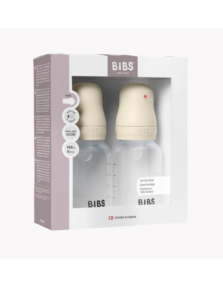BIBS Σετ Μπιμπέρο Πλάστικο Με Θήλη Round Αργής Ροής 2τμχ Ivory 150ml