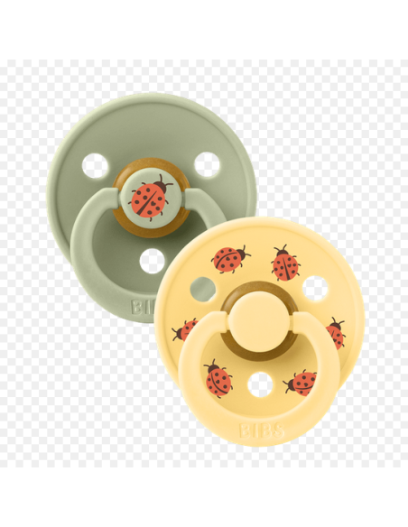 BIBS Πιπίλες Studio Round Latex 2pack Ladybug Sage - Pale Butter No1