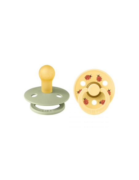 BIBS Πιπίλες Studio Round Latex 2pack Ladybug Sage - Pale Butter No2