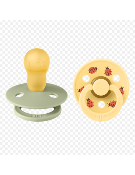 BIBS Πιπίλες Studio Round Latex 2pack Ladybug Sage - Pale Butter No3
