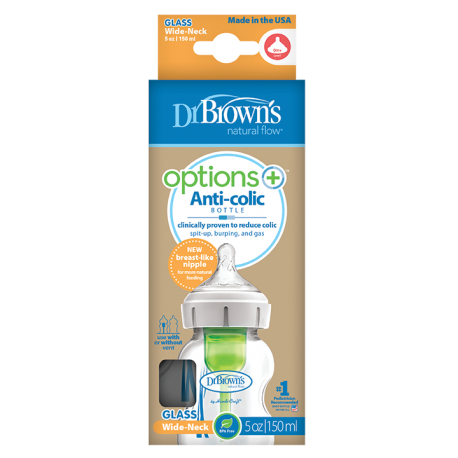 DR BROWN'S Μπιμπερό Γυάλινο με Φαρδύ Λαιμό Options (Φ.Λ.) 150ml