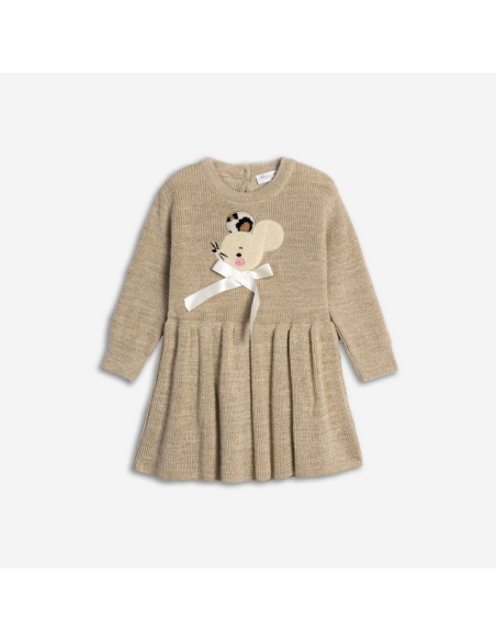 FUNKY FOR BABY Βρεφικό Πλεκτό Φόρεμα Μπεζ Χρυσό