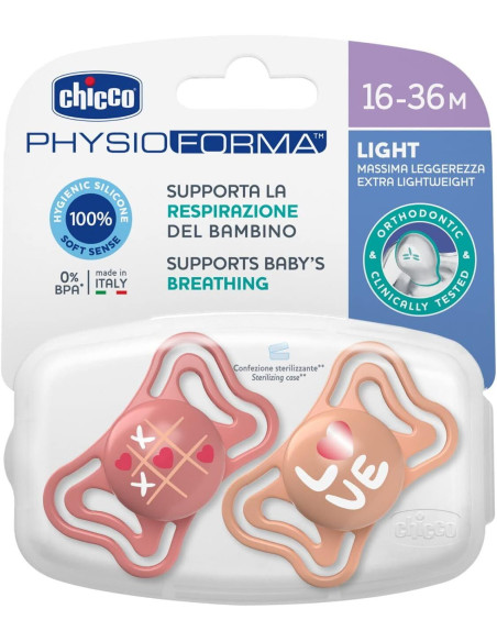 CHICCO Πιπίλα PhysioForma Light Σιλικόνης 16-36m Ροζ 2τμχ