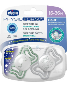 CHICCO Πιπίλα PhysioForma Light Σιλικόνης Νύχτα 16-36m 2τμχ 2