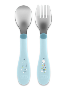 CHICCO Βρεφικό Σετ Πιρούνι - Κουτάλι Μεταλλικό Τιρκουάζ 18+m