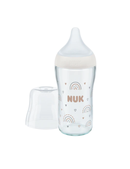 NUK Perfect Match Μπιμπερό Γυάλινο Σιλικόνη 230ml 3m+ Μέγεθος M Λευκό