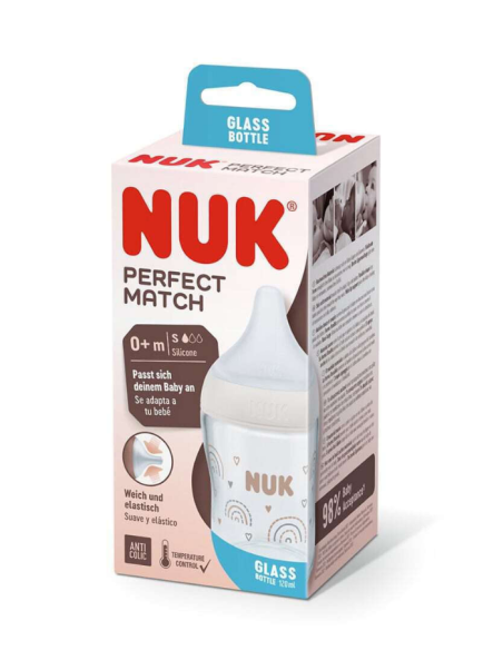 NUK Perfect Match Μπιμπερό Γυάλινο Σιλικόνη 120ml 0m+ Μέγεθος S Λευκό