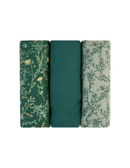 KIKKA BOO Πάνα Αγκαλιάς Μουσελίνα 3τμχ 75x75 εκ. Secret Garden Green