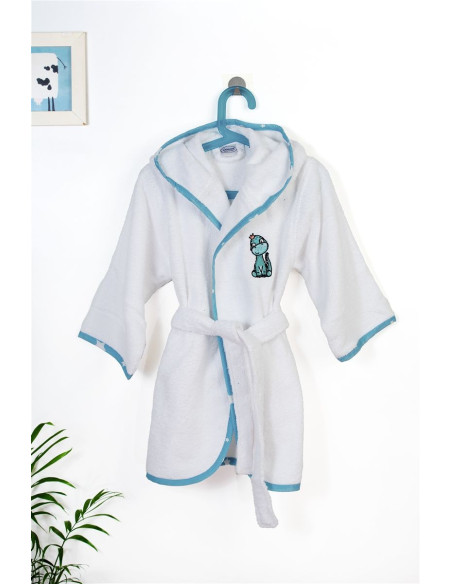 DIM Παιδικό Μπουρνούζι Με Κέντημα Dinosaur 180 White Sky Blue