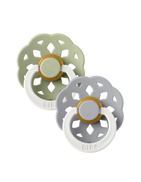 BIBS Πιπίλες Boheme Glow Round Latex 2pack Sage-Cloud No1