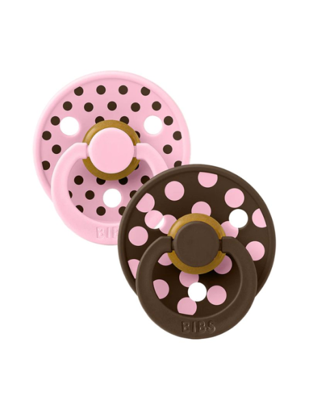 BIBS Πιπίλες Studio Round Latex 2pack Polka Dot Mocha-Baby Pink No1