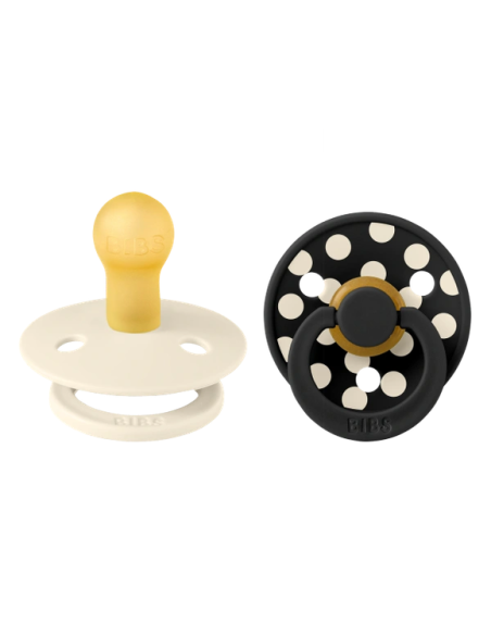 BIBS Πιπίλες Studio Round Latex 2pack Polka Dot Ivory-Black No1
