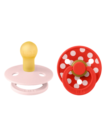 BIBS Πιπίλες Studio Round Latex 2pack Polka Dot Candy Apple-Blossom No1