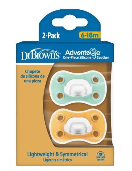 DR BROWNS Πιπίλα Σιλικόνης Advantag Μέντα - Μουσταρδι 6-18m 2τμχ