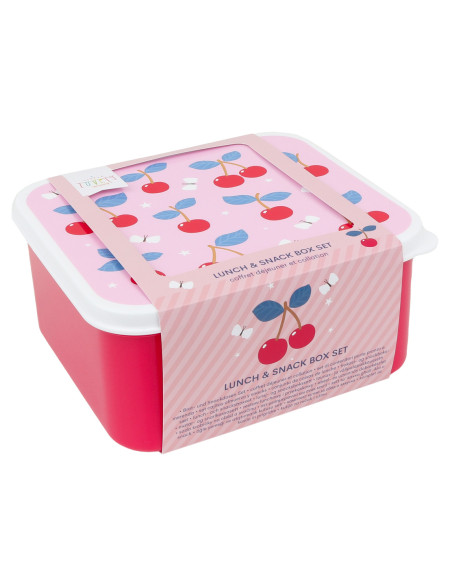 A LITTLE LOVELY COMPANY Σετ 4 δοχεία φαγητού Lunch & Snack Box Cherries