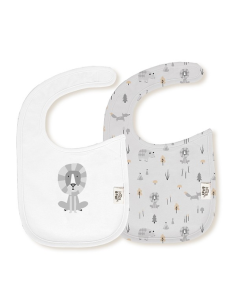 INTERBABY Σαλιάρα Velcro Σετ 2τμχ Fox White Grey 0m+