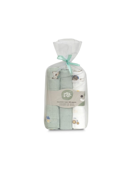 INTERBABY Πάνες Αγκαλιάς 80x80 Σετ 3 τμχ Granja Koala Green