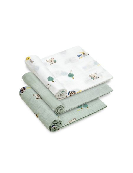 INTERBABY Πάνες Αγκαλιάς 80x80 Σετ 3 τμχ Granja Koala Green