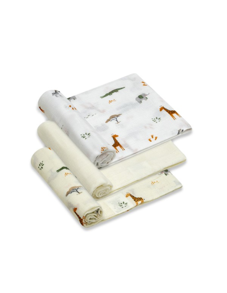 INTERBABY Πάνες Αγκαλιάς 80x80 Σετ 3 τμχ Jirafa Savanna Beige