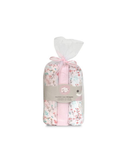 INTERBABY Πάνες Αγκαλιάς 80x80 Σετ 3 τμχ Flores Petalos Pink