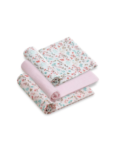 INTERBABY Πάνες Αγκαλιάς 80x80 Σετ 3 τμχ Flores Petalos Pink