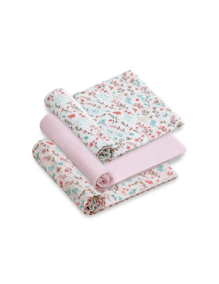 INTERBABY Πάνες Αγκαλιάς 80x80 Σετ 3 τμχ Flores Petalos Pink