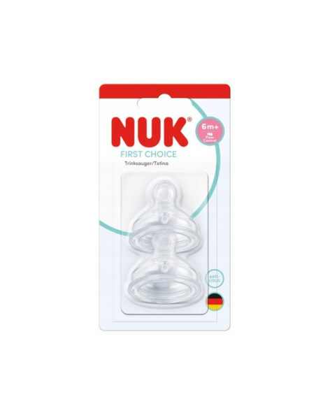NUK First Choice+ Θηλή Σιλικόνης Flow Control 6m+ 2τμχ