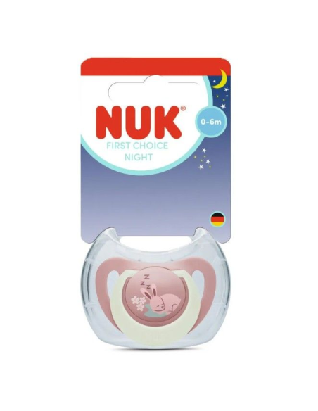 Nuk Πιπίλα Σιλικόνης First Choice Classic Day and Night 0-6 μηνών με Θήκη Bunny