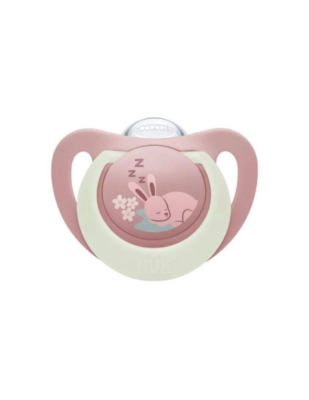 Nuk Πιπίλα Σιλικόνης First Choice Classic Day and Night 0-6 μηνών με Θήκη Bunny