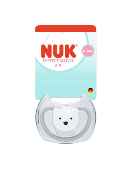 Nuk Πιπίλα Σιλικόνης Perfect Match Air 6-18 μηνών με Θήκη Πολική Αρκούδα Γκρι
