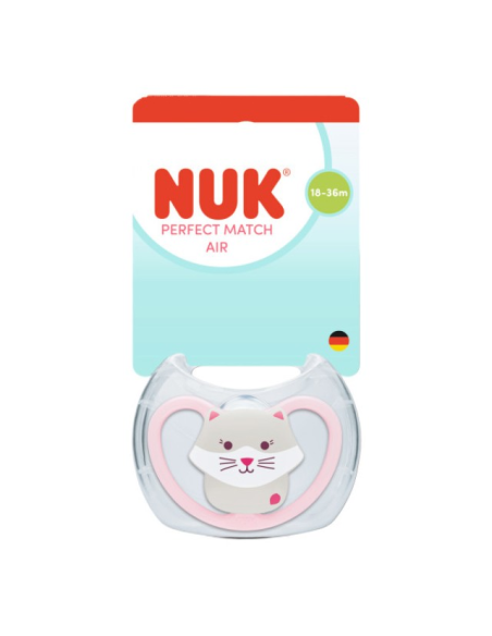 Nuk Πιπίλα Σιλικόνης Perfect Match Air 18-36 μηνών με Θήκη Γατούλα Ροζ