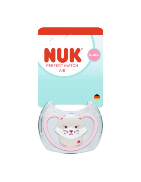 Nuk Πιπίλα Σιλικόνης Perfect Match Air 6-18 μηνών με Θήκη Γατούλα Ροζ