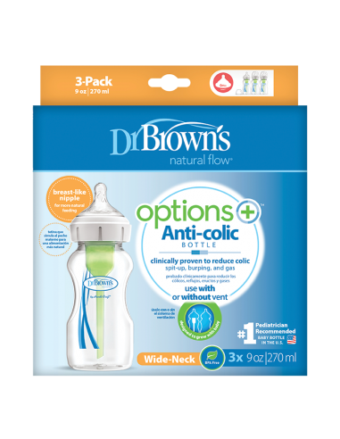 DR BROWN'S Μπιμπερό Πλαστικό με Φαρδύ Λαιμό Options (Φ.Λ.) 270ml (3 τεμ.)