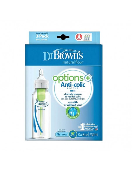 DR BROWN'S Μπιμπερό Πλαστικό με Στενό Λαιμό Options (Σ.Λ.) 250ml (3 τεμ.)