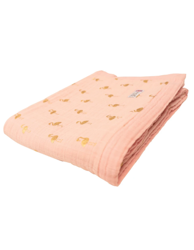 BIZZI GROWIN Muslin Blanket- Gold Flamingos