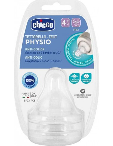 CHICCO Physio Θηλή Σιλικόνης Γρήγορη Ροή 4m+ 2τμχ