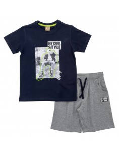 FUNKY FOR BABY Σετ t-shirt & βερμούδα μπλέ σκούρο γκρι μελανζέ