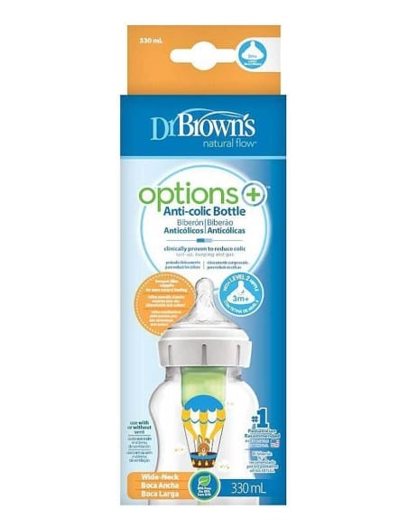 DR BROWNS Πλαστικό Μπιμπερό Options+ Wide Neck Κατά των Κολικών με Θηλή Σιλικόνης 330ml για 3+ μηνών